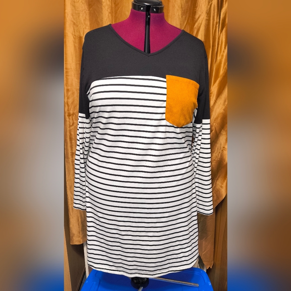 Striped Long Sleeve Top with Mustard Pocket